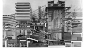 Perspective section of the Barbican Centre by Chamberlin, Powell and Bon