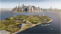 Aerial view of the Exchange, with forms designed to evoke the landscapes and hills of Governors Island