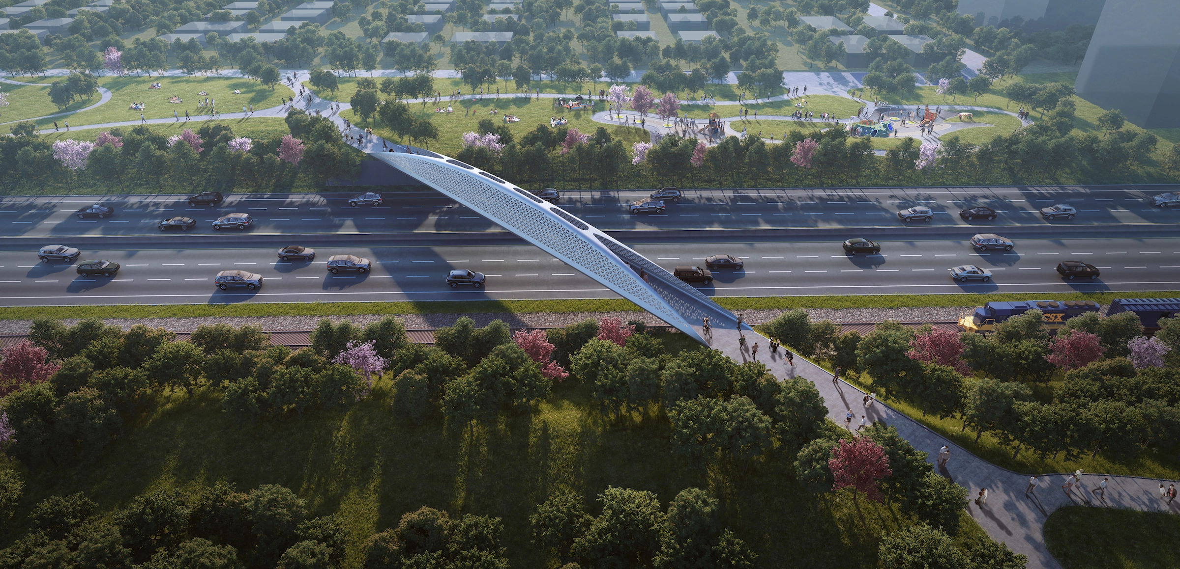 rendering of pedestrian bridge at ralph wilson park.