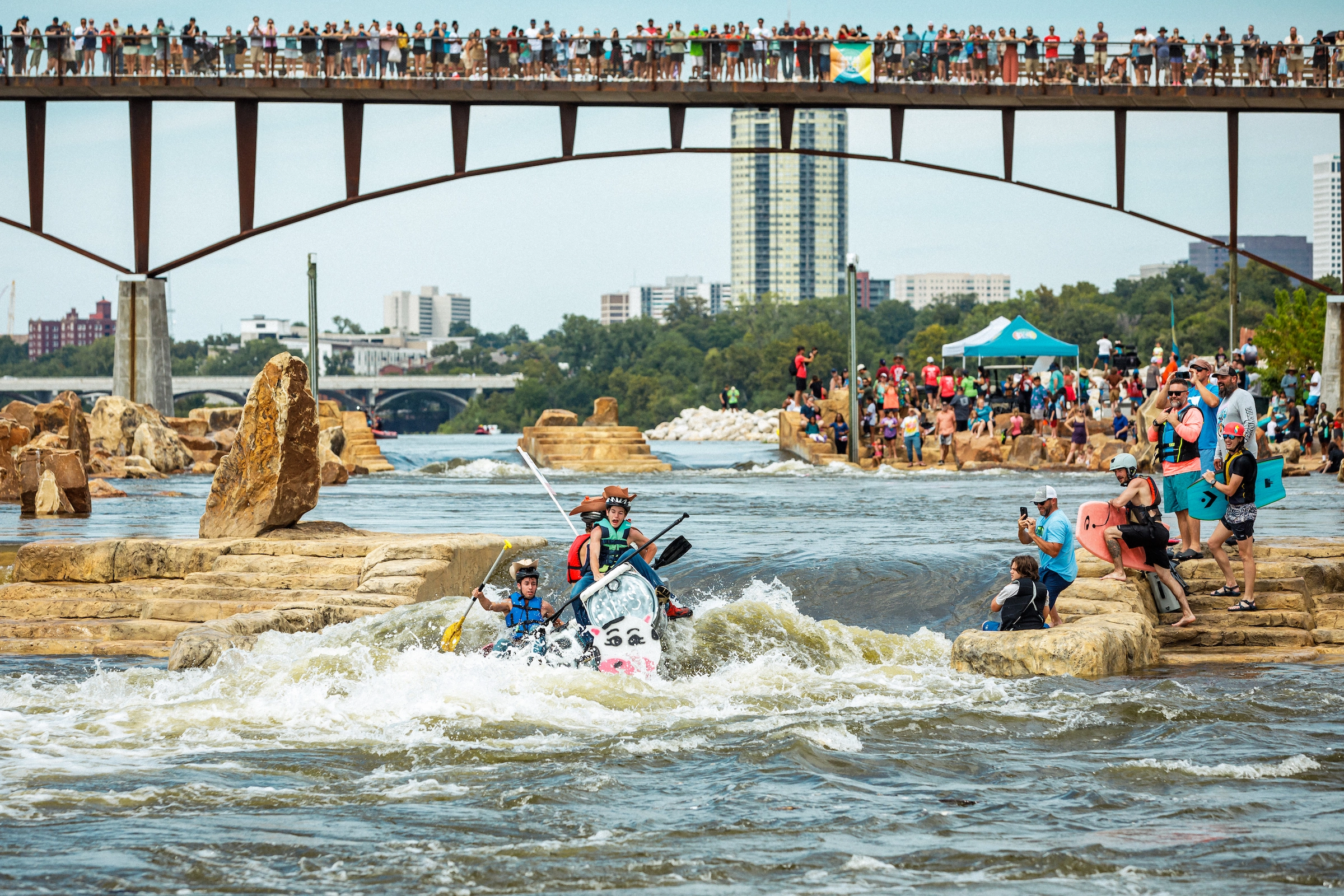 Kayaks on the Arkansas River at The Crossing.